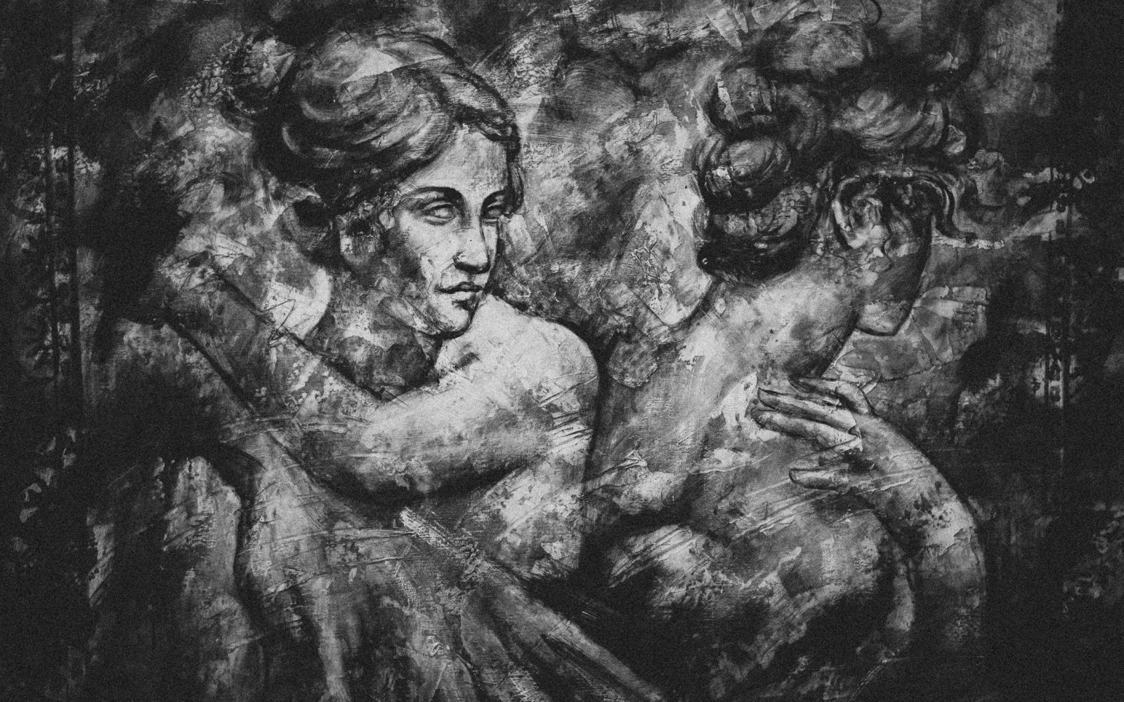 umetniška slika dveh žensk obrnjenih s hrbtom