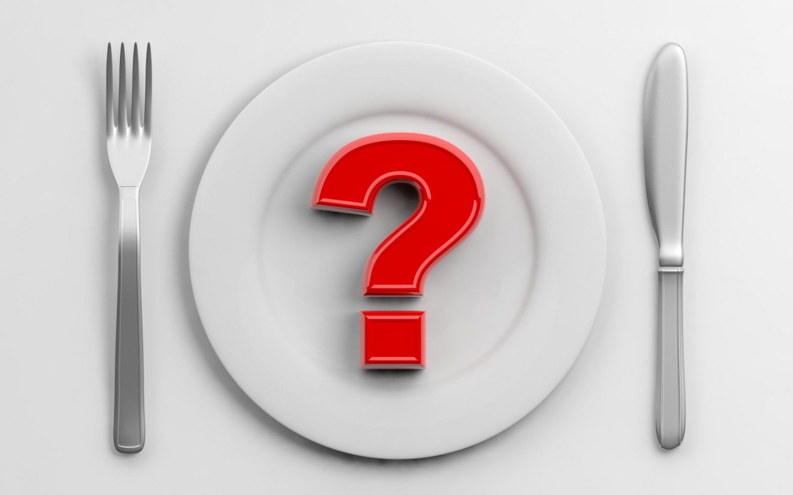 Vilica, nož in krožnik z vprašajem