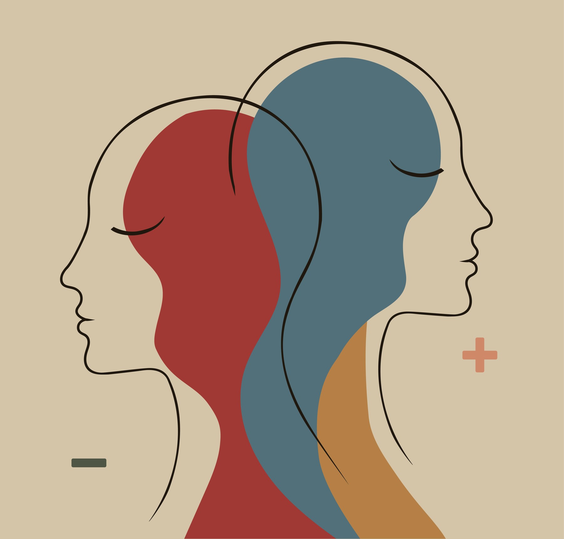  Ilustracija dveh profilov kot simbol notranjih konfliktov.
