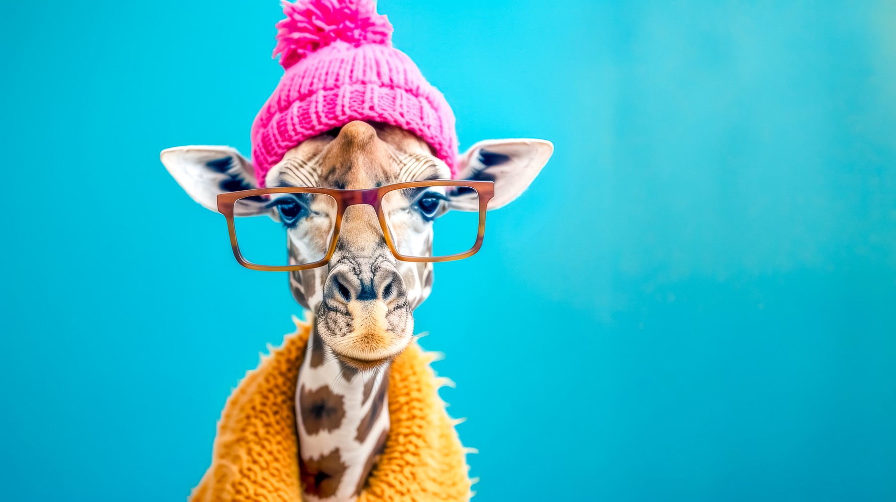 Smešna žirafa z očali in roza kapo kot primer nenavadne podobe za boljši spomin